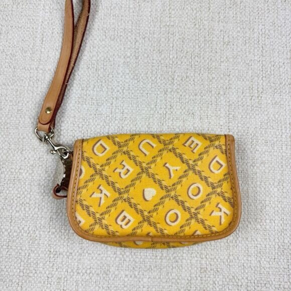 Dooney & Bourke 6" Wristlet Yellow/Tan Leather Trim Logo Snap Pouch Wallet Small - Picture 5 of 14